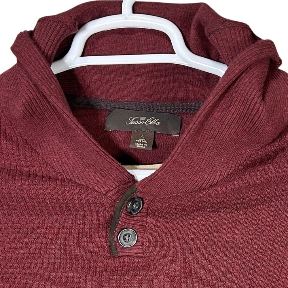 TASSO ELBA Sweater‎ Mens Size L Red 1/4 Button Pullover Cotton Waffle Knit